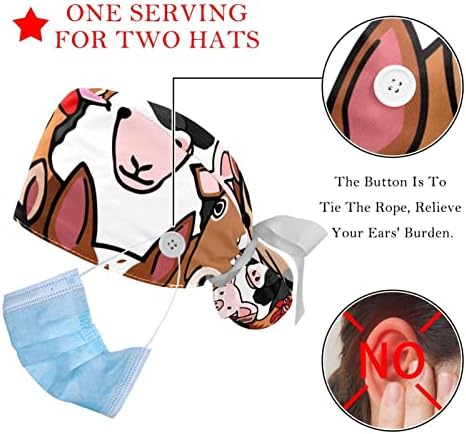 PAW BINE BINE CAP WUND cu buton și bandă de transpirație, 2 pachete de reutilizare chirurgicală chirurgicală pălării de ponei