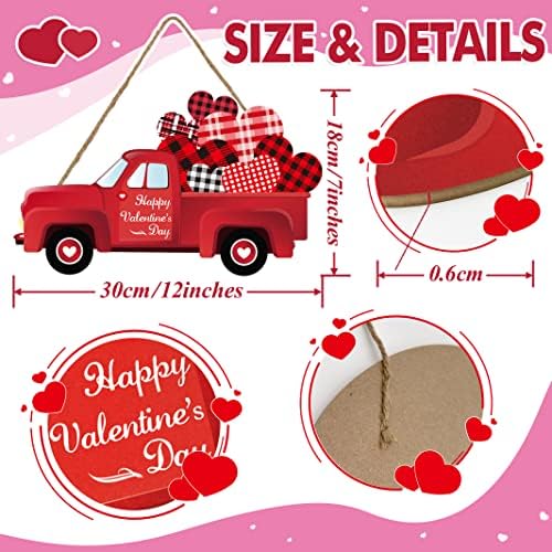Semn de Ziua Îndrăgostiților Camion Roșu Ziua Îndrăgostiților Date ușă din lemn Semn de Valentin Placă de perete Placă de perete