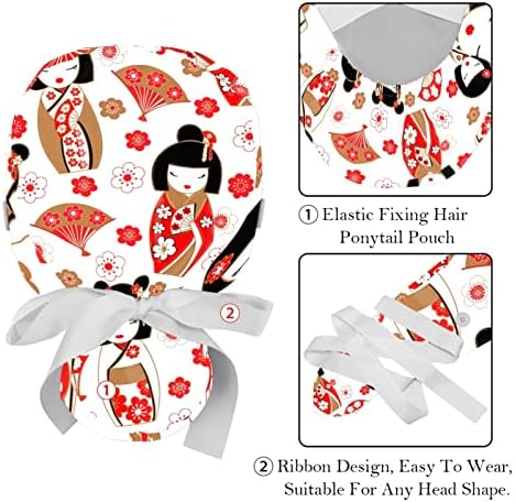 2 pachete de lucru cu buton, păpuși japoneze kokeshi, pălării de scrub, părul lung pentru femei