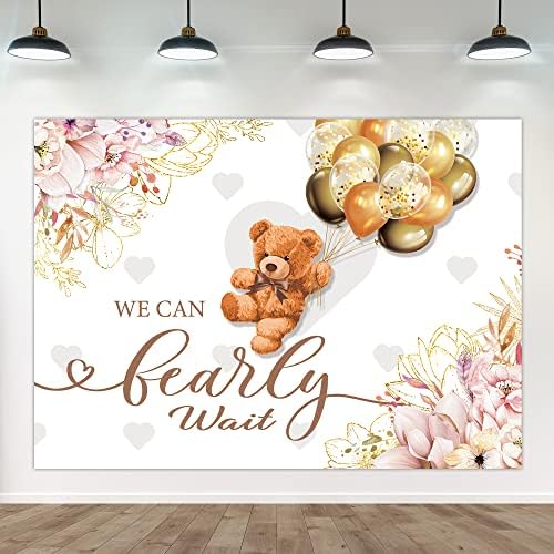Omifly Brown Bear Baby Shower fundal 7x5ft fotografie perete putem Bearly așteptați baloane aur flori florale drăguț minunat