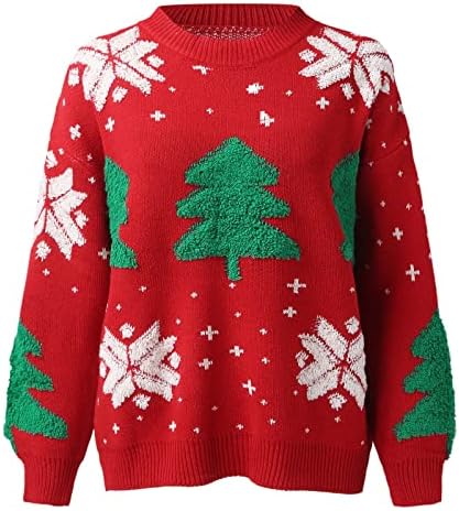 Pulover urât de Crăciun pentru femei drăguțe Moș Crăciun Tricotat Pullover Casual Casual Funny Xmas cu mânecă lungă Tricotați