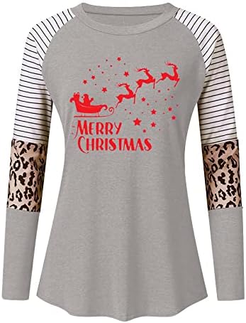 Cămăși cu mânecă lungă pentru femei Casual Crewneck Imprimeuri de Crăciun Pullover Tricouri confortabile Tops Tunici de bloc