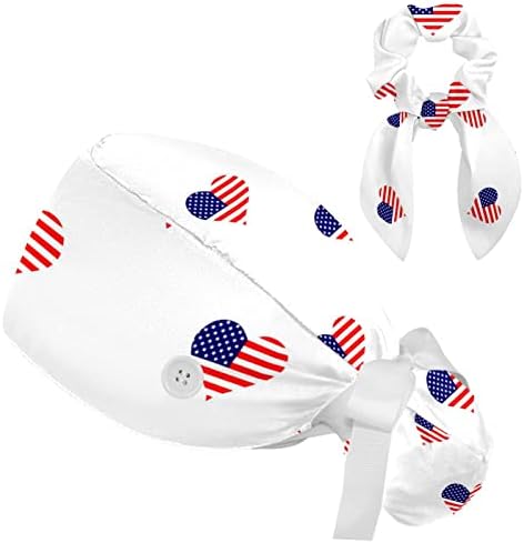 Love Heart USA Flag Flag Pattern Scrub Cap, pălărie reglabilă din spate, capac de cap de lucru pentru femei pentru femei lungi