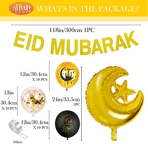 Eid Mubarak Decorațiuni Eid Al Adha Decorații din aur negru Eid Mubarak Balloane Moon and Star Foil Balloon Confetti Balloane