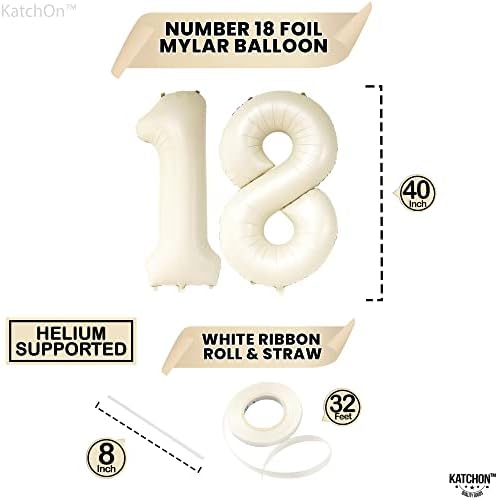 KatchOn, alb crem uriaș 18 balon număr - 40 Inch | 18 Decor balon de ziua de naștere | 18 Decorațiuni de ziua de naștere Pentru