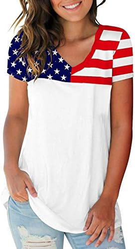 4 iulie Camasa pentru femei American Flag Casual Vara maneca scurta Crewneck Camasi stele dungi Tie-Dye confortabil Bluza Top