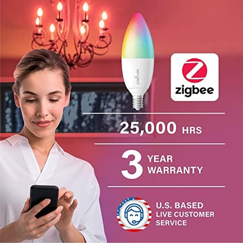Sengled Zigbee Smart Candelabre Becuri, Hub necesar, Dimmable Multicolor E12 LED lumânare bec de lucru cu Alexa Echo, Echo