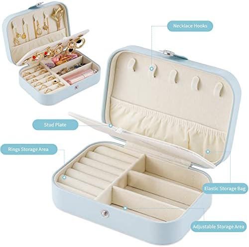 Cutie de bijuterii de călătorie, PU din piele mică organizator de bijuterii pentru femei, fete, cutii cu două straturi portabile
