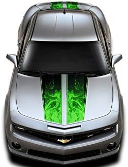 Cabină auto și trunchi de cursă cu dungi grafice Kit 3m Vinil Decal Wrap Compatibil cu Chevy Camaro 2010-2015-Green Flames