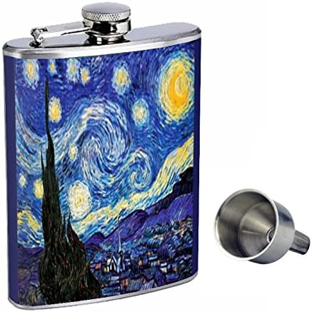 Vincent Van Gogh noapte înstelată perfecțiune în stil 8oz sticlă de whisky din oțel inoxidabil cu pâlnie gratuită D-141