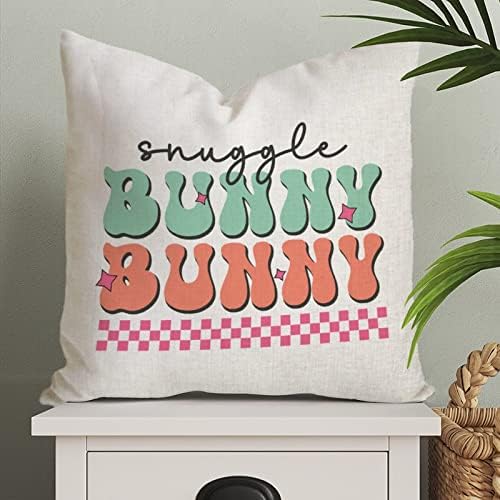 Snuggle Bunny Paște Aruncă Pillow Cover Paint Rabbit Pillow Cazul sezonului de primăvară, perna florală Capac pătrat Decortaive