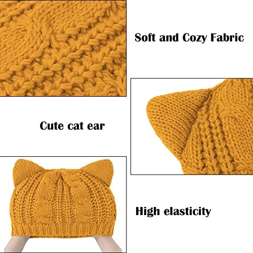 Durio Cat ureche Beanie pentru Femei fete drăguț Beanie cu urechi Crochet Rib Cat ureche Hat Strechy femei Beanies pentru iarna