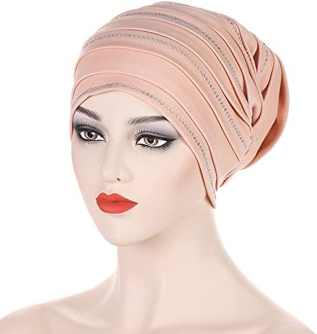Jdyaoying Women Rhinestone Musulman Turban Head Headwear Sparkly Skull Cap Slouchy Beanie Bonnet Hat Hijabs for Women
