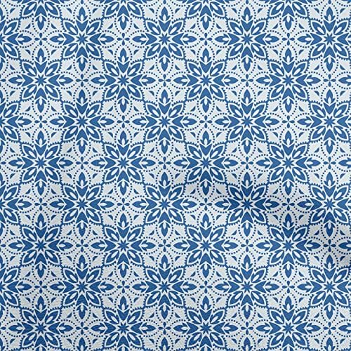 Oneoone Rayon țesătură albastră medie bloc Asiatic proiecte de artizanat Floral țesătură de Decor imprimată de curte 56 Inch