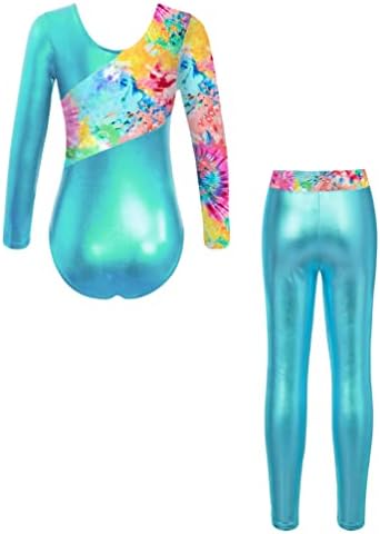 Jugaoge Kids Girls Girls Gymnastics Dance Outfit Ballet Leotard With Leggings 2 PC -uri Set Activewear Dancewear îmbrăcăminte