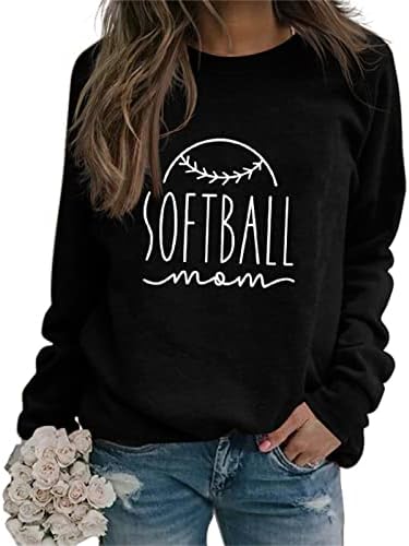 Softball Mama Tricou Femei Casual Maneca Lunga Echipajul Gât T-Shirt Scrisoare Amuzant Grafic Topuri Softball Iubitorii De